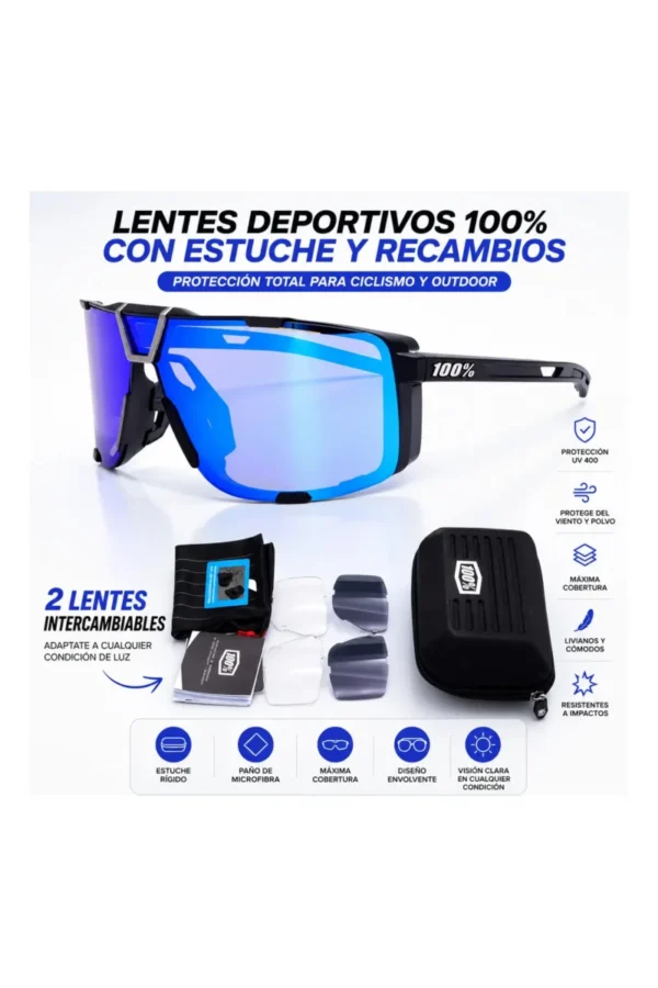 D_NQ_NP_2X_611851-MLA111400293921_052026-F.jpg Anteojos de Ciclismo 100% Bike con Estuche y 3 Lentes