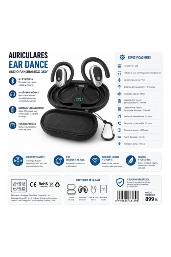 Auriculares Clip Ear O'clock QH006 - Negro