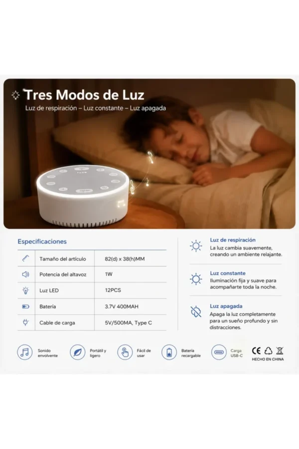 Parlante Portátil O'clock Night Light White Noise Sleep Device - Blanco