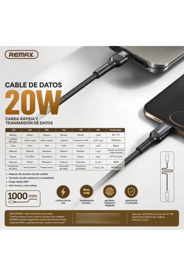 D_NQ_NP_2X_659951-MLA111354664334_052026-F.jpg Cable de Datos Remax RC-171 - Negro