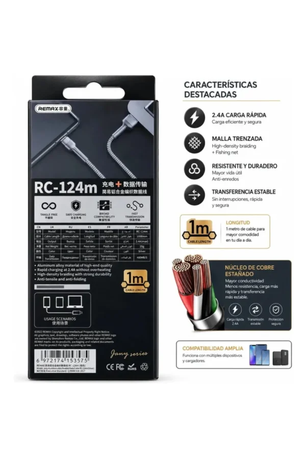 Cable de Datos Remax RC-124M - Gris oscuro