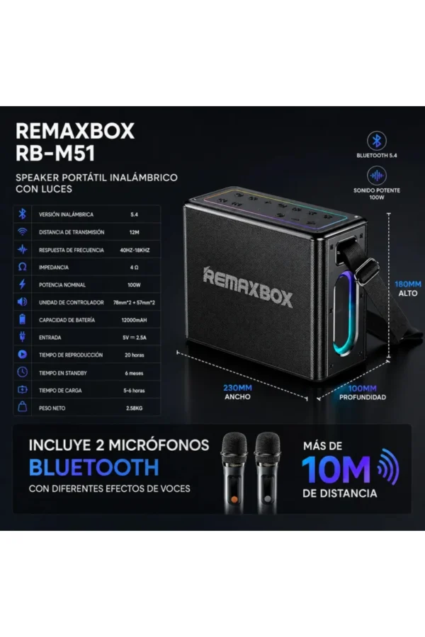 D_NQ_NP_2X_715474-MLA110650269540_052026-F.jpg Parlante Karaoke Remax RM-M51 - Gris oscuro
