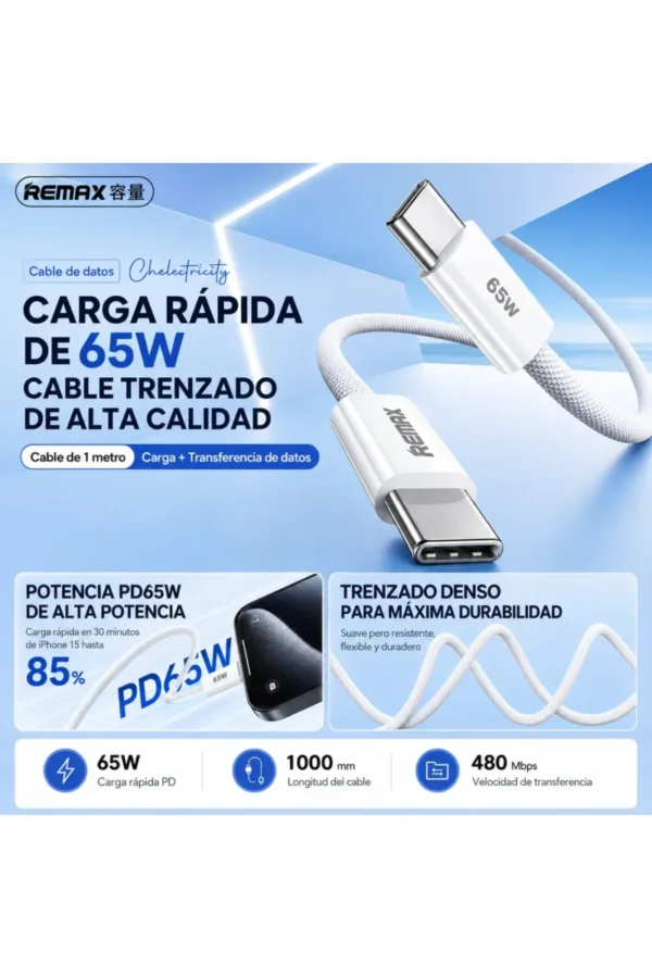 D_NQ_NP_2X_735640-MLA111601314917_052026-F.jpg Cable de Datos Remax RC-C010-C-C - Blanco