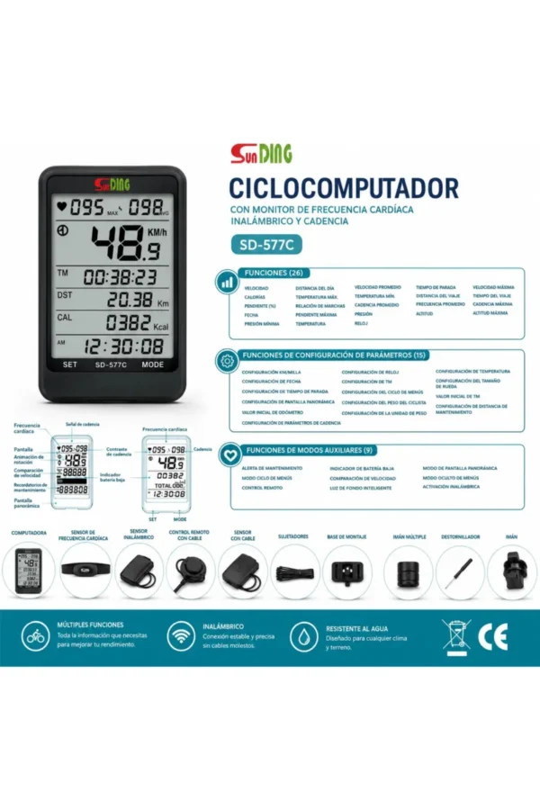 Ciclocomputadora Sunding SD-577C SD-557C - Negro