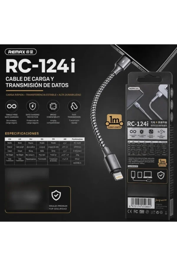 Cable de Datos Remax RC-124I - Gris oscuro