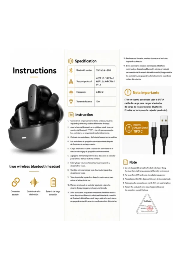 Auriculares In-Ear O'clock G11 ANC - Negro