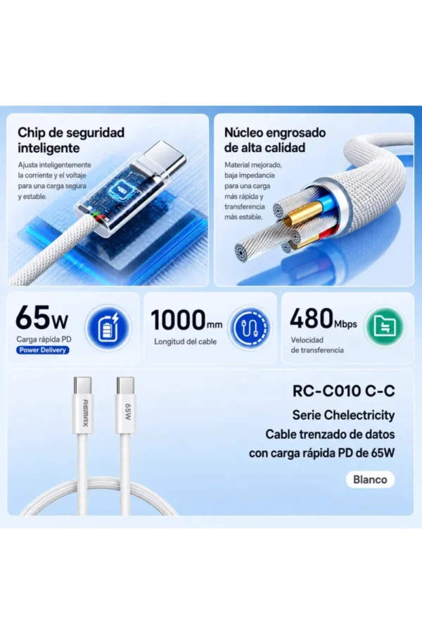 D_NQ_NP_2X_840020-MLA110650307092_052026-F.jpg Cable de Datos Remax RC-C010-C-C - Blanco