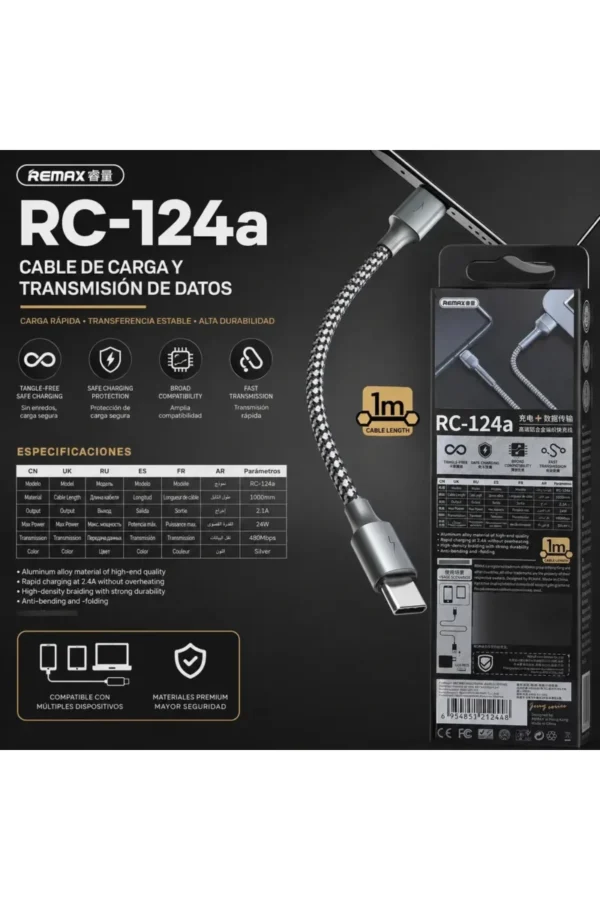 Cable de Datos Remax RC-124A - Gris oscuro