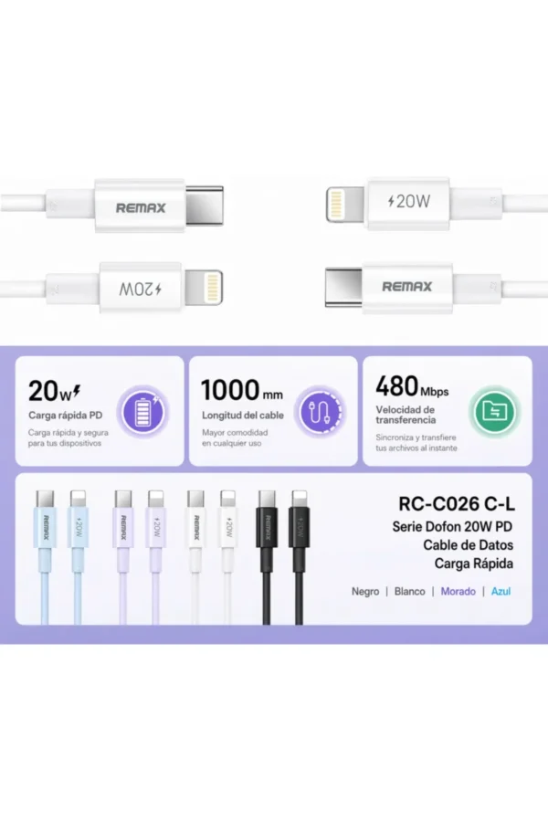 D_NQ_NP_2X_947136-MLA110641642490_052026-F.jpg Cable de Datos Remax RC-C026-C-L - Blanco - Talle L