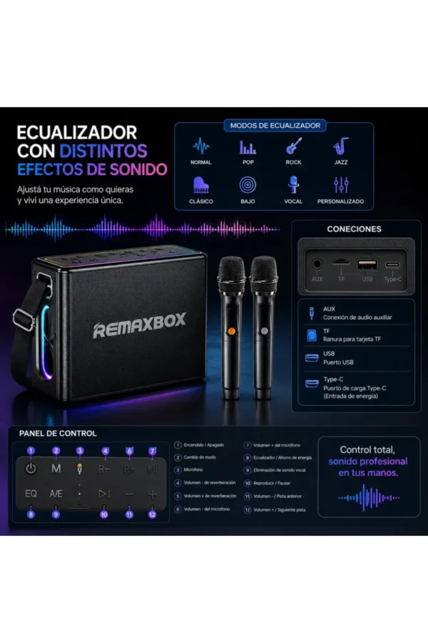 D_NQ_NP_2X_960657-MLA110651277998_052026-F.jpg Parlante Karaoke Remax RM-M51 - Gris oscuro