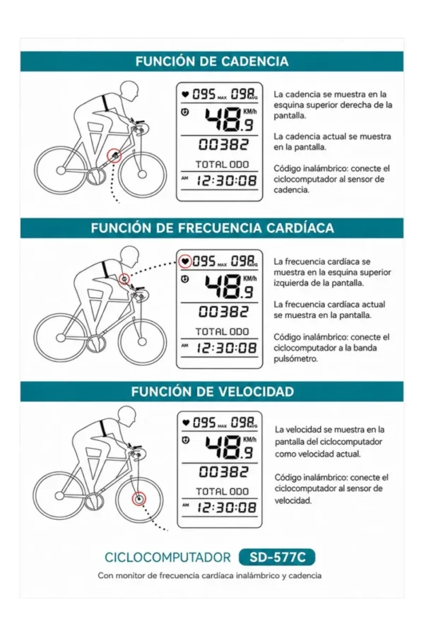 Ciclocomputadora Sunding SD-577C SD-557C - Negro