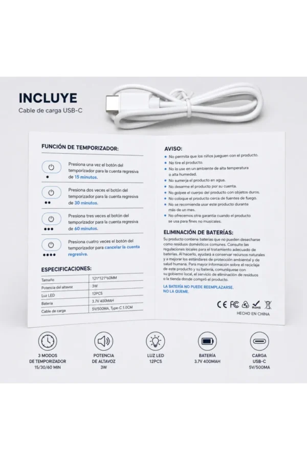 Parlante Portátil O'clock Night Light White Noise Sleep Device - Blanco