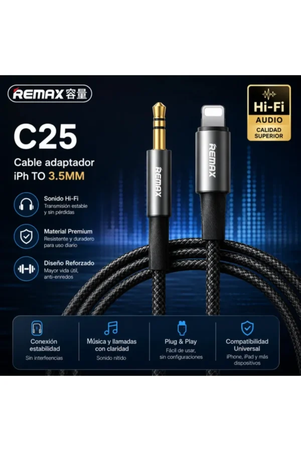 D_NQ_NP_2X_973988-MLA110828550032_052026-F.jpg Cable Adaptador Remax C25 - Negro