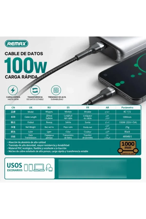 Cable de Datos Remax RC-172 - Negro