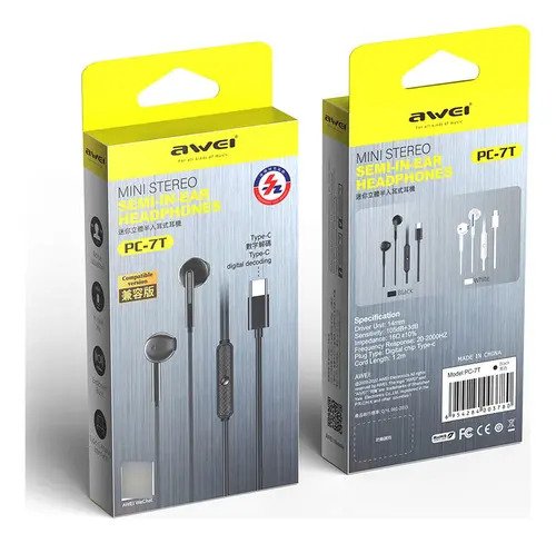 Auriculares In-Ear AWEI PC-7T Tipo C con Micrófono - Negro