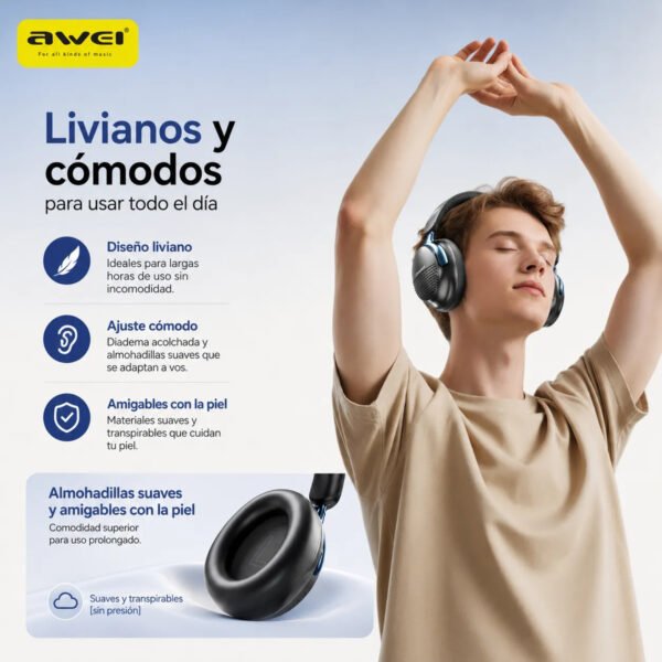 Auriculares Vincha AWEI AT15 Bluetooth ANC 50 h - Azul