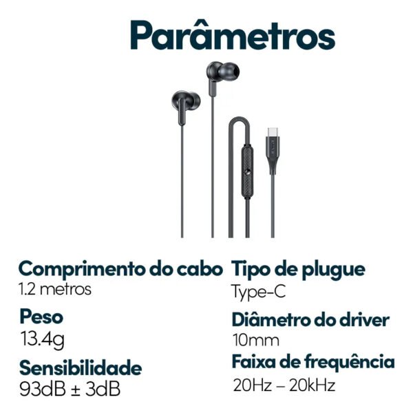 Auriculares In-Ear AWEI PC-25T Tipo C con Micrófono - Negro