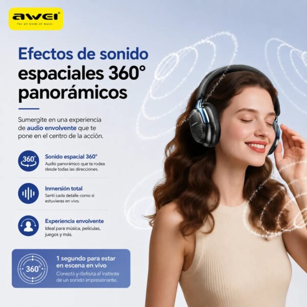 Auriculares Vincha AWEI AT15 Bluetooth ANC 50 h - Azul