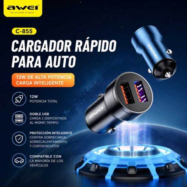 D_NQ_NP_2X_787951-MLA113392194888_072026-F.jpg Cargador de Auto AWEI C-855 2 Puertos USB 12W - Negro