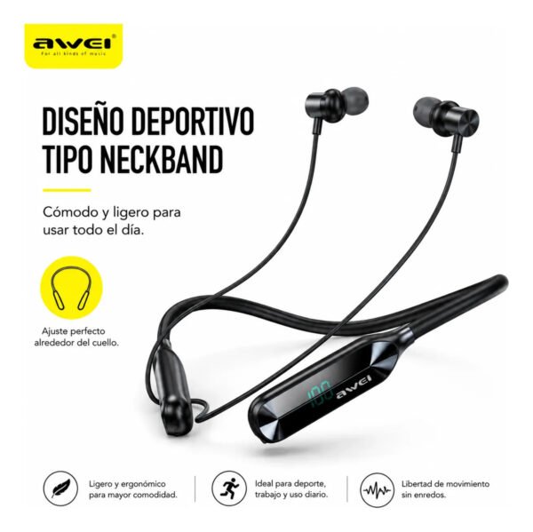 Auriculares Deportivos AWEI G75BL Inalámbricos de Banda - Negro