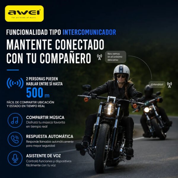 Intercomunicador para Casco AWEI VS-6 Bluetooth 5.4 - Negro