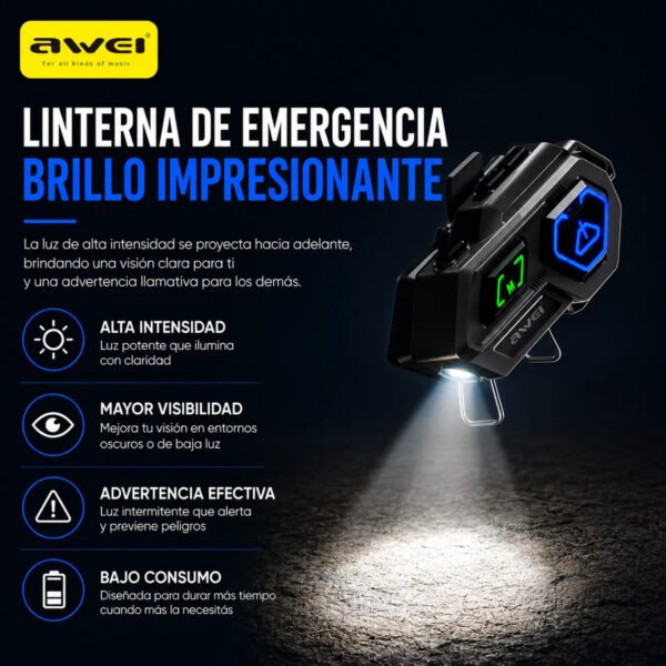 Intercomunicador para Casco AWEI VS-6 Bluetooth 5.4 - Negro