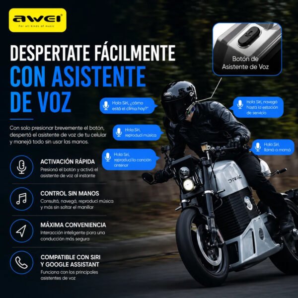 Intercomunicador para Casco AWEI VS-6 Bluetooth 5.4 - Negro