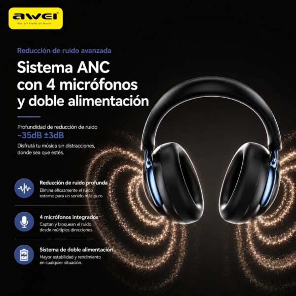 Auriculares Vincha AWEI AT15 Bluetooth ANC 50 h - Azul