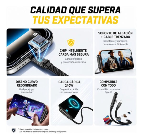 Cable de Datos AWEI CM-12C Tipo C a Lightning 240W 1,5 m - Negro