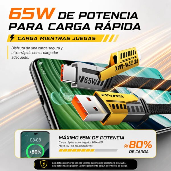 D_NQ_NP_2X_841400-MLA114536376413_072026-F.jpg Cable de Datos AWEI CL-2026 4 en 1 Tipo C / USB-A / Lightning 1 m - Negro
