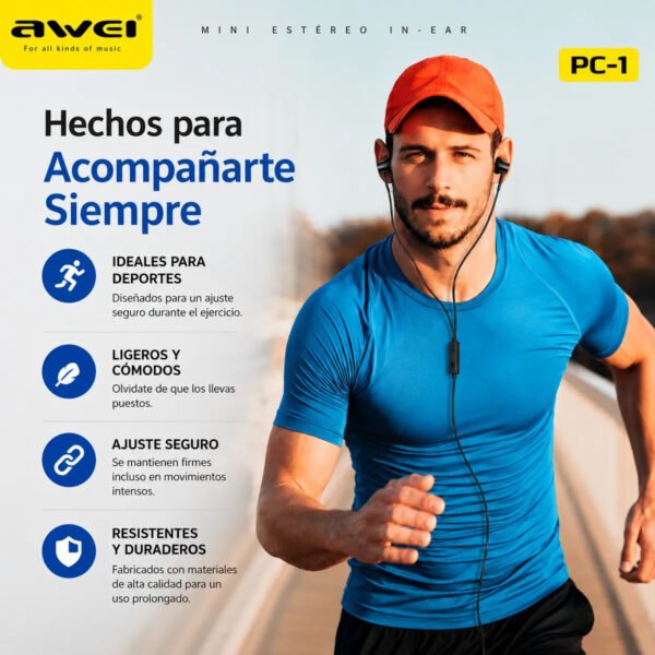Auriculares In-Ear AWEI PC-1 Jack 3,5 mm con Micrófono - Negro