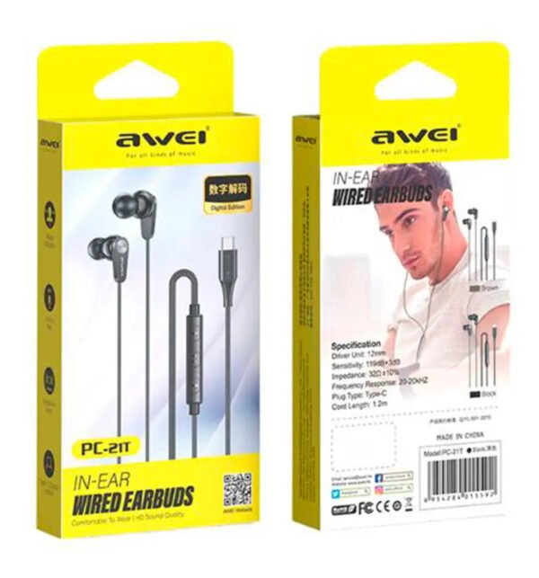 Auriculares In-Ear AWEI PC-25T Tipo C con Micrófono - Negro