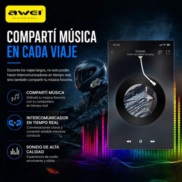 Intercomunicador para Casco AWEI VS-6 Bluetooth 5.4 - Negro