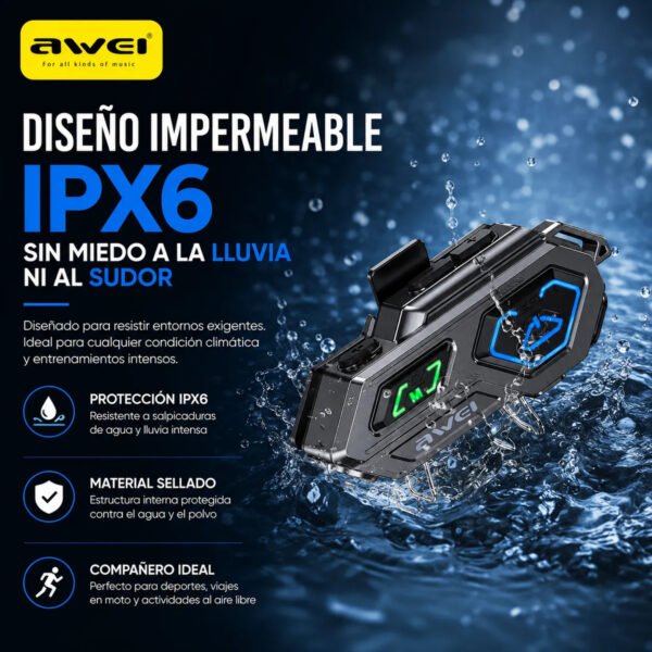 Intercomunicador para Casco AWEI VS-6 Bluetooth 5.4 - Negro