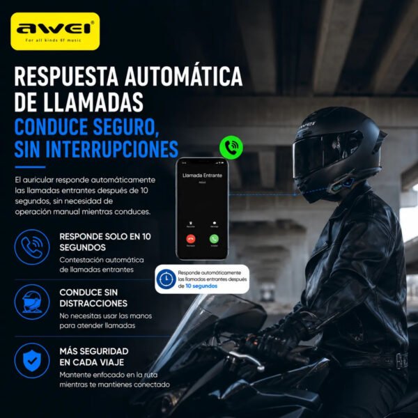 Intercomunicador para Casco AWEI VS-6 Bluetooth 5.4 - Negro