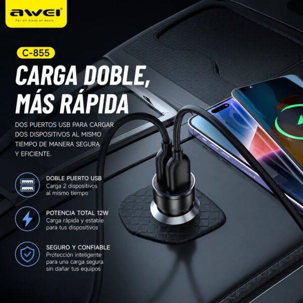 D_NQ_NP_2X_939591-MLA114647757085_072026-F.jpg Cargador de Auto AWEI C-855 2 Puertos USB 12W - Negro