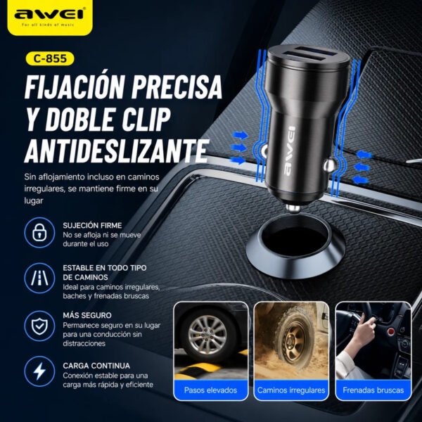 D_NQ_NP_2X_941006-MLA114646186819_072026-F.jpg Cargador de Auto AWEI C-855 2 Puertos USB 12W - Negro