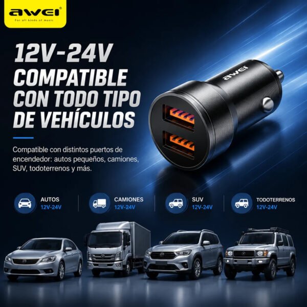 D_NQ_NP_2X_973413-MLA114646365101_072026-F.jpg Cargador de Auto AWEI C-855 2 Puertos USB 12W - Negro