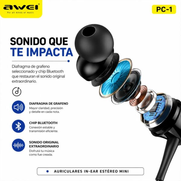 Auriculares In-Ear AWEI PC-1 Jack 3,5 mm con Micrófono - Negro