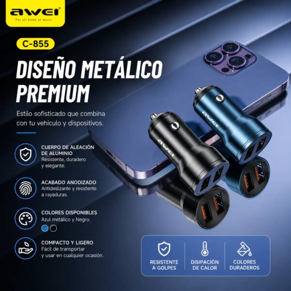 D_NQ_NP_2X_982641-MLA113391421484_072026-F.jpg Cargador de Auto AWEI C-855 2 Puertos USB 12W - Negro