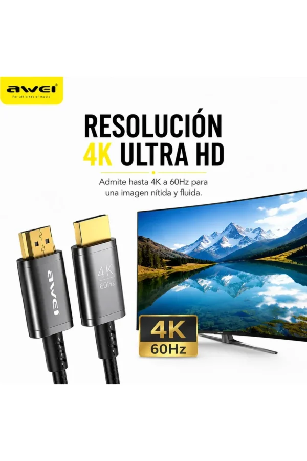Cable HDMI AWEI CL-214 4K 60Hz 1,8 m Punta Oro - Negro