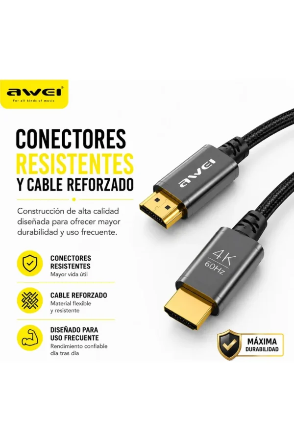 Cable HDMI AWEI CL-214 4K 60Hz 1,8 m Punta Oro - Negro