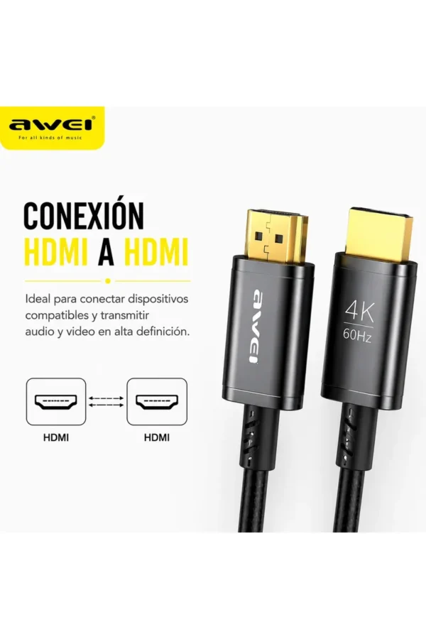 Cable HDMI AWEI CL-214 4K 60Hz 1,8 m Punta Oro - Negro