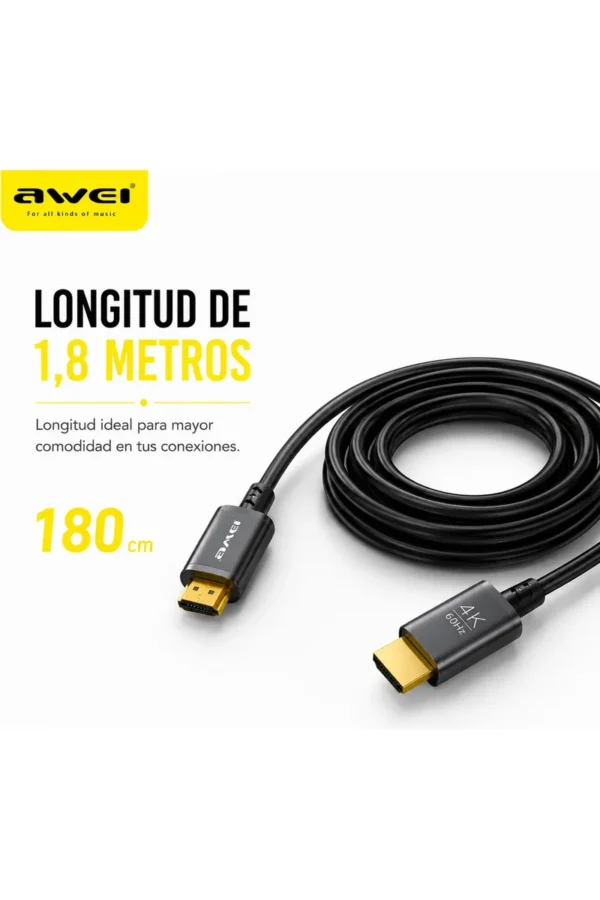 Cable HDMI AWEI CL-214 4K 60Hz 1,8 m Punta Oro - Negro