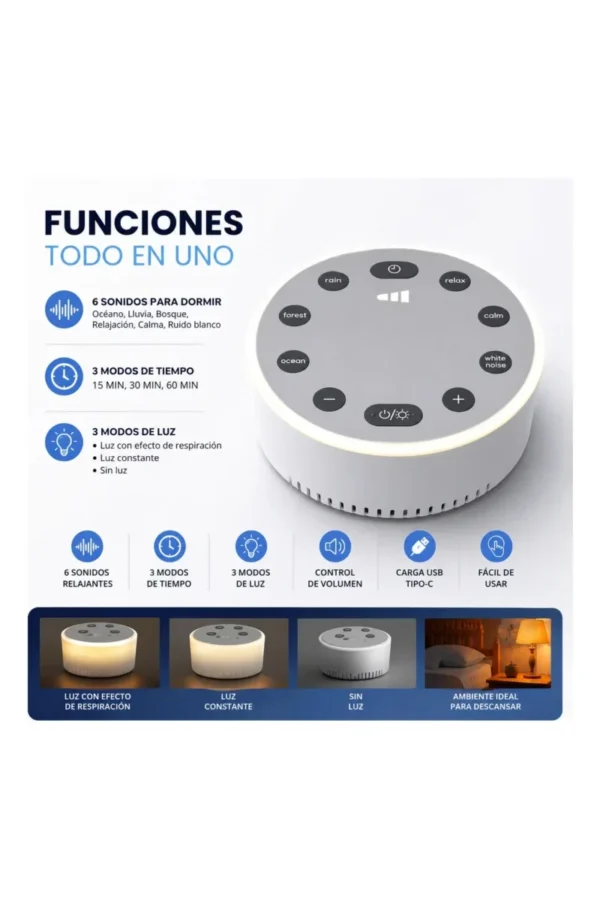 Parlante Portátil O'clock Night Light White Noise Sleep Device - Blanco